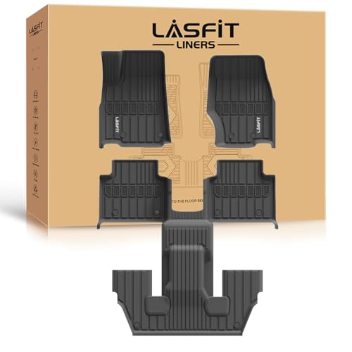 LASFIT Floor Mats for Jeep Grand Cherokee L 2021-2025 (ONLY for 6-Passengers Without Center Console) All Weather TPE Custom Fit Car Mats Floor Liners 1st & 2nd & 3th Row, Black