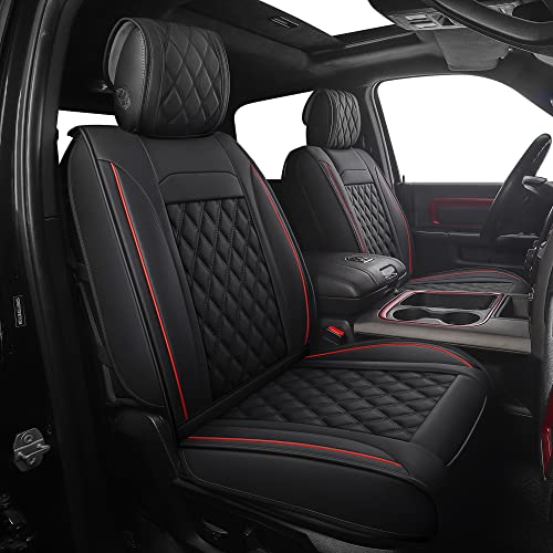 JOJOBAY Car Seat Covers for Dodge Ram (Black-Red)