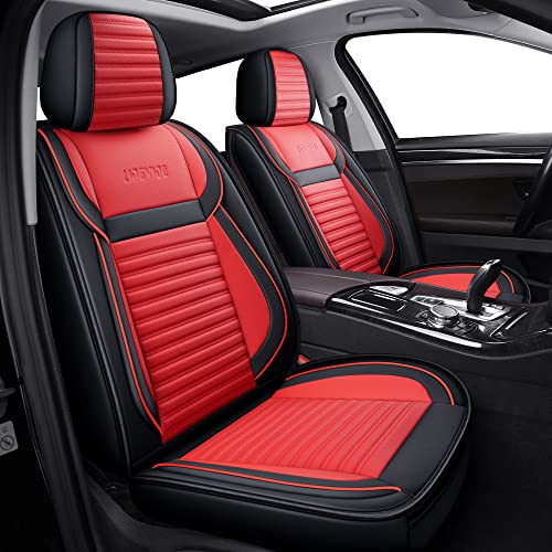 LINGVIDO Car Seat Covers, Breathable and Waterproof Faux Leather Automotive Seat Covers for Cars SUV Truck Sedan,Universal Anti-Slip Seat Cover with Backrest (Full Set, Red+Black)