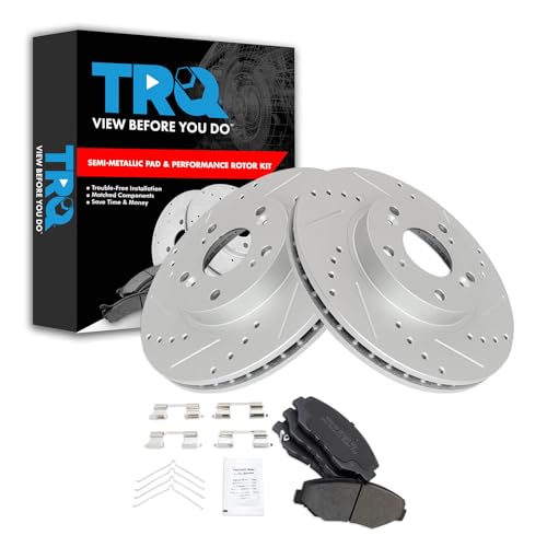 TRQ Front Performance Brake Pad & Rotor Kit Brake Pads Brake Rotors Set Semi-Metallic Premium G-Coated Compatible with 2002-2004 Honda CR-V