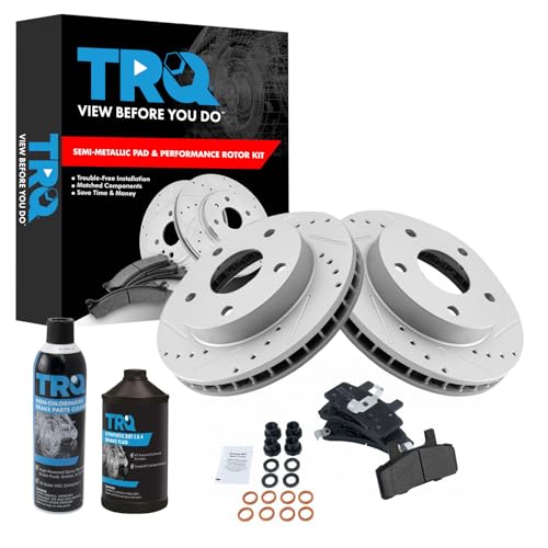 TRQ Front Performance Brake Pad & Rotor Kit Brake Chemical Kit Brake Pads Brake Rotors Set Semi-Metallic Premium G-Coated Compatible with 1994-1999 Dodge Ram 1500