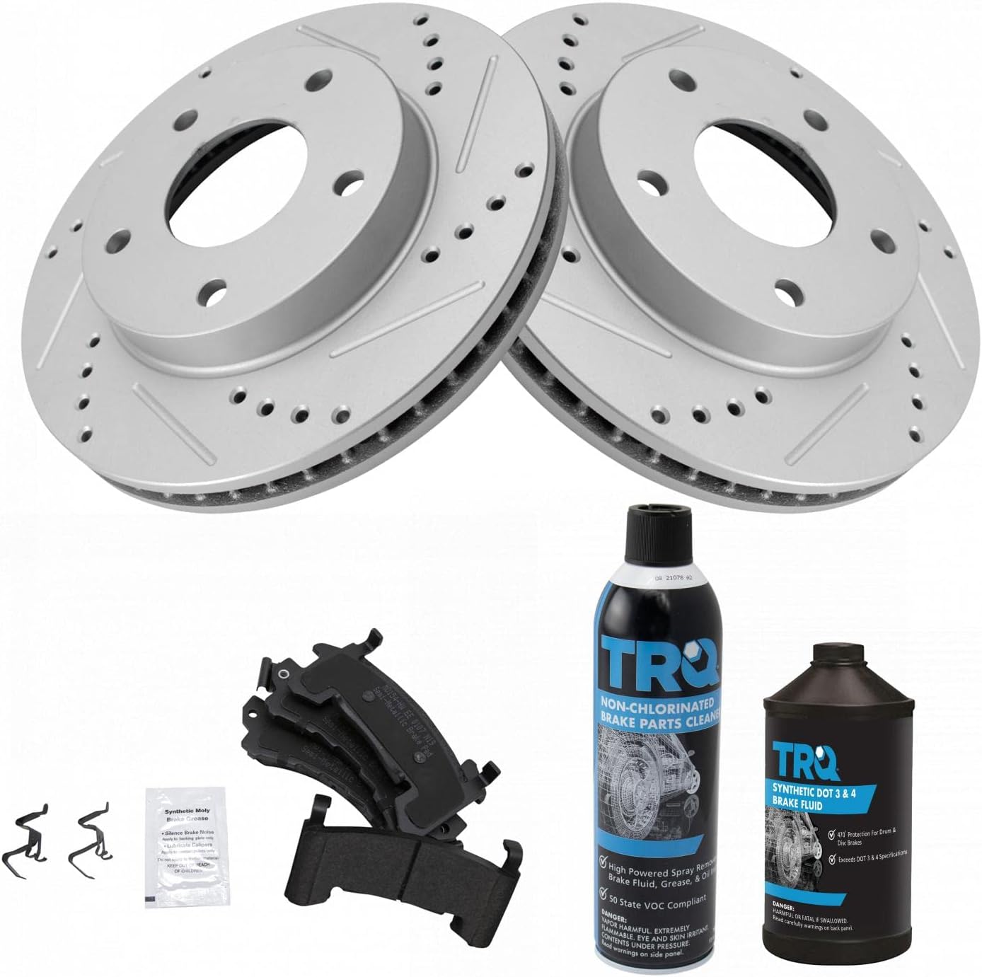 TRQ Brake Pad & Performance Rotor Kit Metallic Front or Rear w/Chemicals