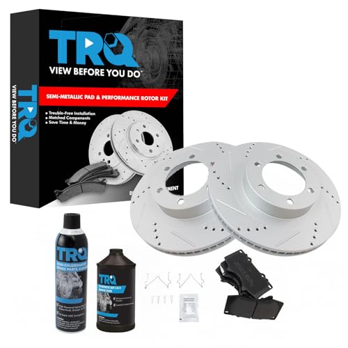 TRQ Front Performance Brake Pad & Rotor Kit Brake Chemical Kit Brake Pads Brake Rotors Set Semi-Metallic Premium G-Coated Compatible with 2003-2009 Lexus GX470 Toyota 4Runner