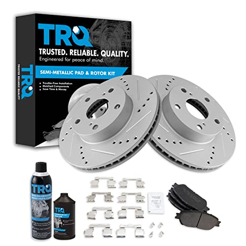 TRQ Front Performance Brake Pad & Rotor Kit Brake Chemical Kit Brake Pads Brake Rotors Set Semi-Metallic Premium G-Coated Compatible with 2005-2015 Toyota Tacoma