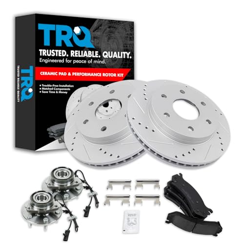 TRQ Wheel Hub & Premium Posi Ceramic Brake Pad Performance Rotor Kit Compatible with GM SUV