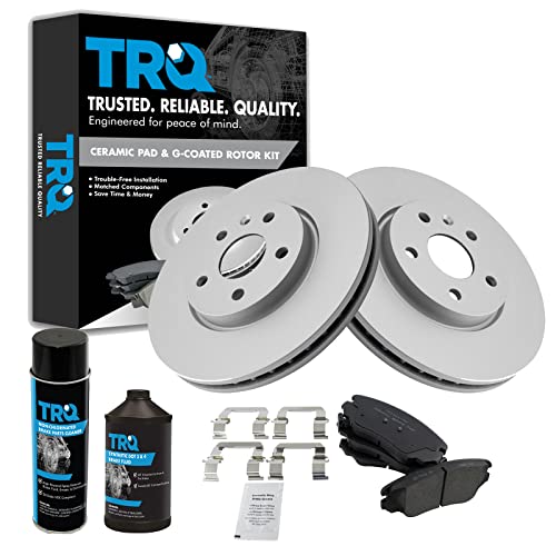 TRQ Front Ceramic Brake Pad & Coated Rotor Kit w/Fluids Compatible with Terrain Equinox