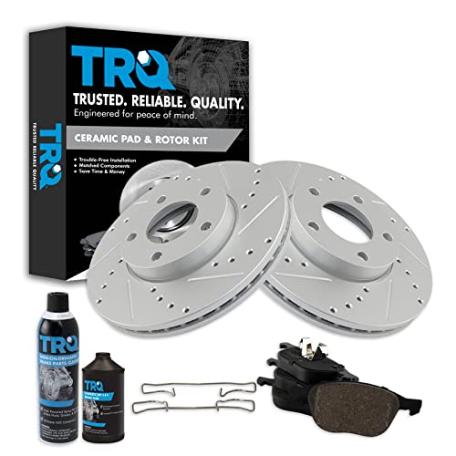 TRQ Front Performance Brake Pad & Rotor Kit Brake Chemical Kit Brake Pads Brake Rotors Set Ceramic Premium G-Coated Compatible with 2004-2013 Mazda 3
