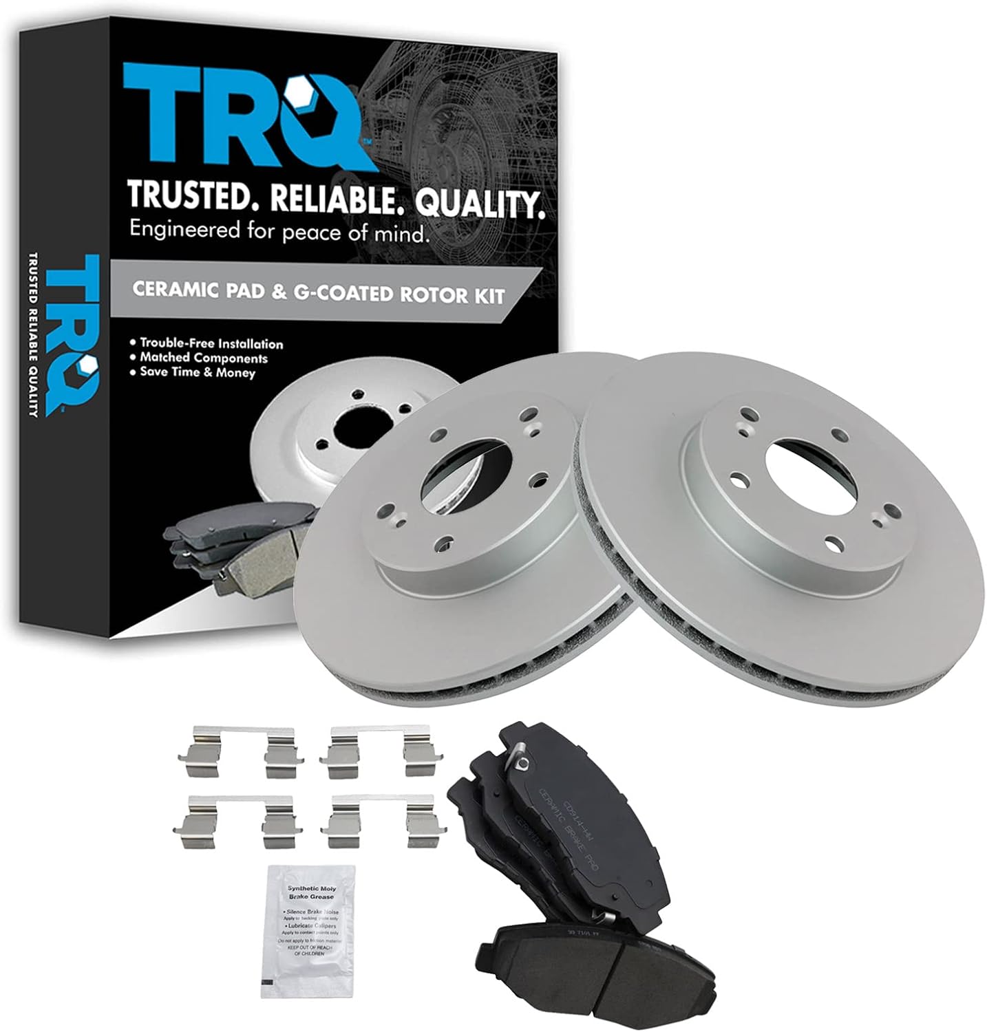 TRQ Front Brake Pad & Rotor Kit Brake Pads Brake Rotor Ceramic Premium G-Coated Compatible with 2014-2015 Acura ILX 2003-2012 Honda Accord 2013-2019 Civic 2003-2011 Element 2013-2014 Fit