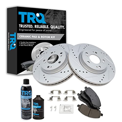TRQ Front Performance Brake Pad & Rotor Kit Brake Chemical Kit Brake Pads Brake Rotors Set Ceramic Vented Premium G-Coated Compatible with 2017 Jeep Compass Patriot