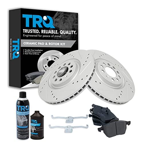TRQ Front Brake Performance Rotor Ceramic Brake Pad Kit Compatible with Audi VW Golf Jetta