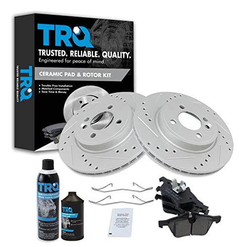 TRQ Front Performance Brake Pad & Rotor Kit Brake Chemical Kit Brake Pads Brake Rotors Set Ceramic Vented Premium G-Coated Compatible with 2002-2006 Mini Cooper