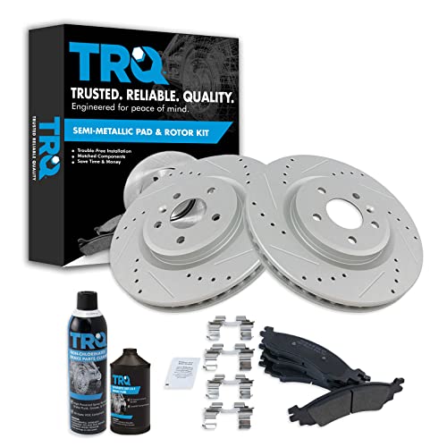 TRQ Front Performance Brake Pad & Rotor Kit Brake Chemical Kit Brake Pads Brake Rotors Set Semi-Metallic Premium G-Coated Compatible with 2010-2012 Ford Taurus