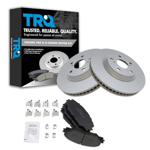 TRQ Front Ceramic Brake Pad Set & Coated Rotor Pair Set Compatible with tC Matrix Rav4 Vibe
