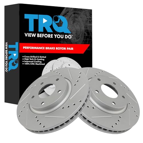 TRQ Front Performance Brake Pad & Rotor Kit Brake Pads Brake Rotors Set Semi-Metallic Premium G-Coated Compatible with 2003-2004 INFINITI M45 2002-2006 Q45
