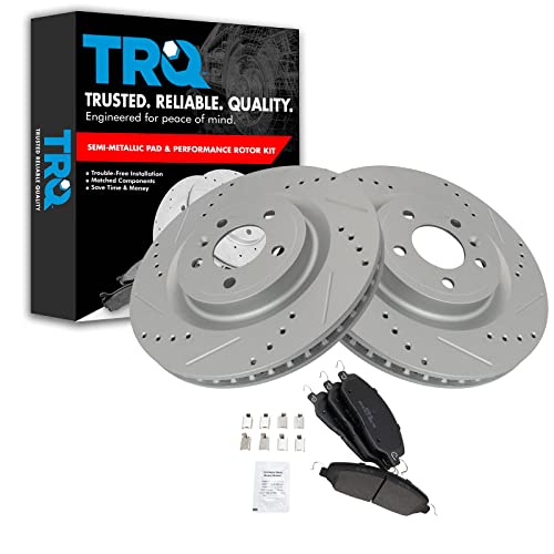 TRQ Front Performance Brake Pad & Rotor Kit Brake Pads Brake Rotors Set Semi-Metallic Solid Premium G-Coated Compatible with 2013-2014 Ford Mustang