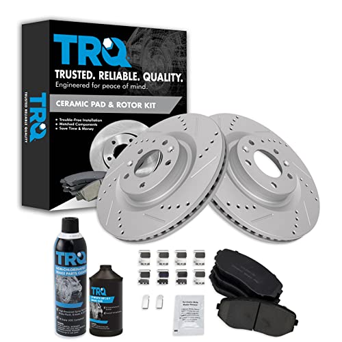 TRQ Front Performance Brake Pad & Rotor Kit Brake Chemical Kit Brake Pads Brake Rotors Set Ceramic Premium G-Coated Compatible with 2007-2015 Mazda CX-9