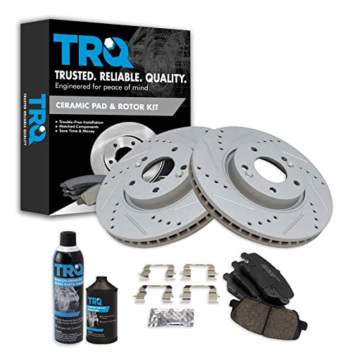 TRQ Front Performance Brake Pad & Rotor Kit Brake Chemical Kit Brake Pads Brake Rotors Set Ceramic Premium G-Coated Compatible with 2013-2016 Hyundai Veloster 2014-2016 Kia Forte Koup Forte5
