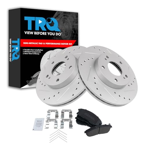 TRQ Front Performance Brake Pad & Rotor Kit Brake Pads Brake Rotors Set Semi-Metallic Premium G-Coated Compatible with 1996-1999 INFINITI I30 1989-1999 Nissan Maxima