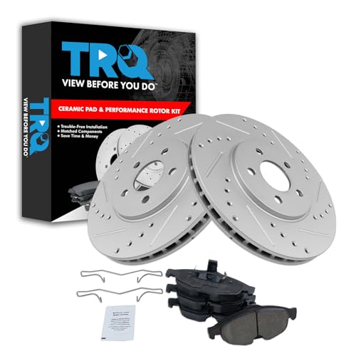 TRQ Front Performance Brake Pad & Rotor Kit Brake Pads Brake Rotors Set Ceramic Premium G-Coated Compatible with 2001-2006 Chrysler Sebring 2001-2005 Dodge Stratus