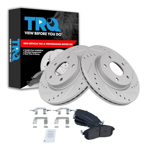 TRQ Front Performance Brake Pad & Rotor Kit Brake Pads Brake Rotors Set Semi-Metallic Premium G-Coated Compatible with 2013-2019 Nissan Sentra