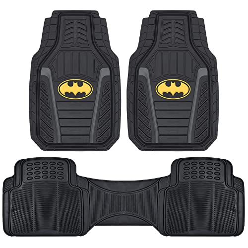 BDK Warner Bros DC Comics Armored Batman Heavy Duty No-Slip Grip All-Weather Car Mats Car Accessories - Custom Fit Rubber Floor Mats - 2 Front Mats (27 x 18), 1 Rear Liner (18 x 58)