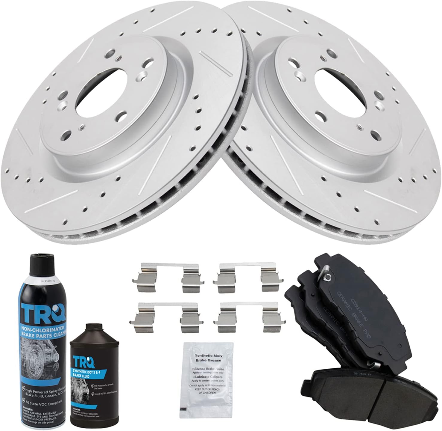 TRQ Front Performance Brake Pad & Rotor Kit Brake Chemical Kit Brake Pads Brake Rotors Set Ceramic Premium G-Coated Compatible with 2012-2015 Honda CR-V