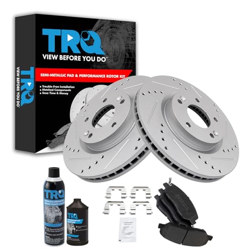 TRQ Front Performance Brake Pad & Rotor Kit Brake Chemical Kit Brake Pads Brake Rotors Set Semi-Metallic Premium G-Coated Compatible with 2007-2009 Hyundai Santa Fe