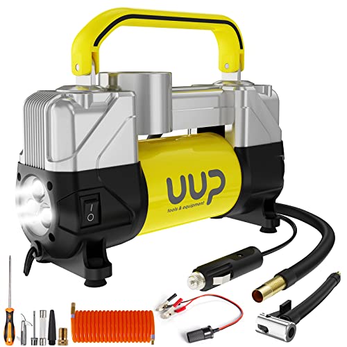 Tire Inflator Air Compressor, 150PSI 12V DC Double Cylinders Heavy Duty Portable Air Pump w/Emergency LED Light for Truck, SUV, Car, RV