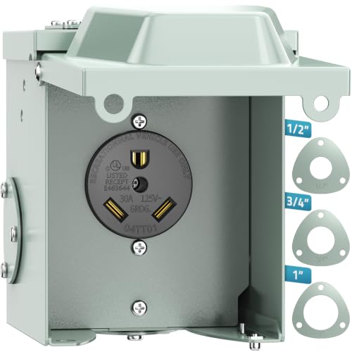 PAULINN 30 Amp RV Power Outlet Box, Nema TT-30R 125V RV Outdoor Panel Enclosed & Lockable for Outdoor Receptacle, Weatherproof, UL Listed, for RV Camper Travel Trailer Electric Car Generator