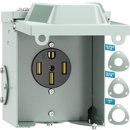 PAULINN 50 Amp RV Outlet Box, Nema 14-50R Outlet 125/250 Volt RV Plug w/Anti-Theft Lockable Swing Cover, UL Listed & Weatherproof for Camper, Electric Car, Tesla