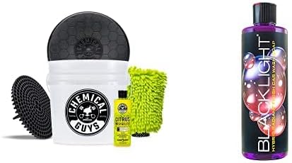 Chemical Guys CWS61916BK Car Wash Detailing Bucket, Mitt & Accessories Bundle (6 Items) Featuring Black Light Foaming Car Wash Soap, 16 oz - Works on Cars, Trucks, SUVs, RVs & More