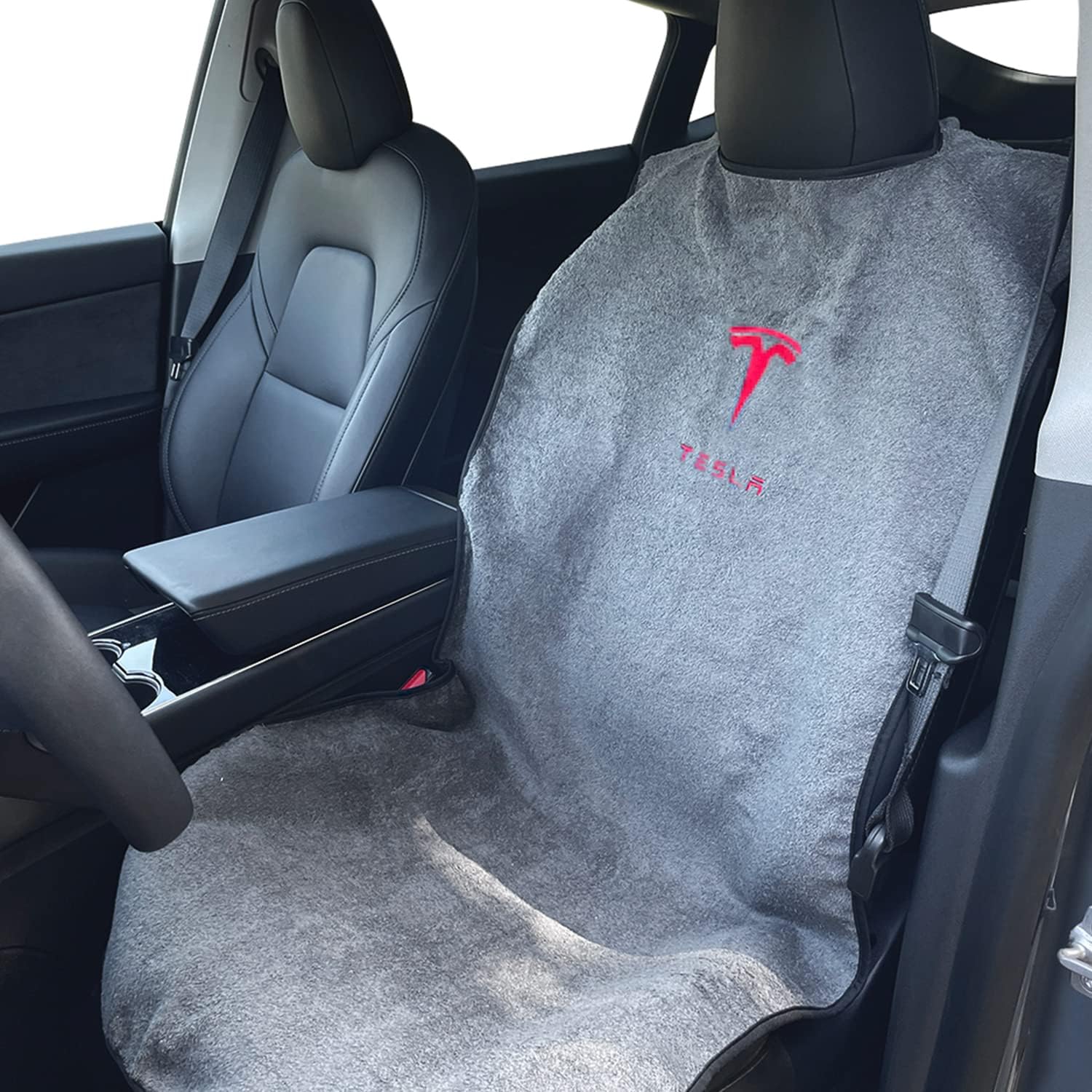 Compatible with Tesla Model Y/3/X/S Premium Towel Car Seat Cover - Waterproof & Machine Washable - Seat Protector for Dog, Pets, Sweat from The Gym (Gray)