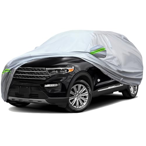 TUCAREST 6-Layers Premium Full Car Cover Hard Shell Zipper Design Waterproof All Weather Weatherproof UV Sun Protection Snow Dust Storm Resistant Outdoor with Straps (Fit for SUV/MPV 201"- 211")