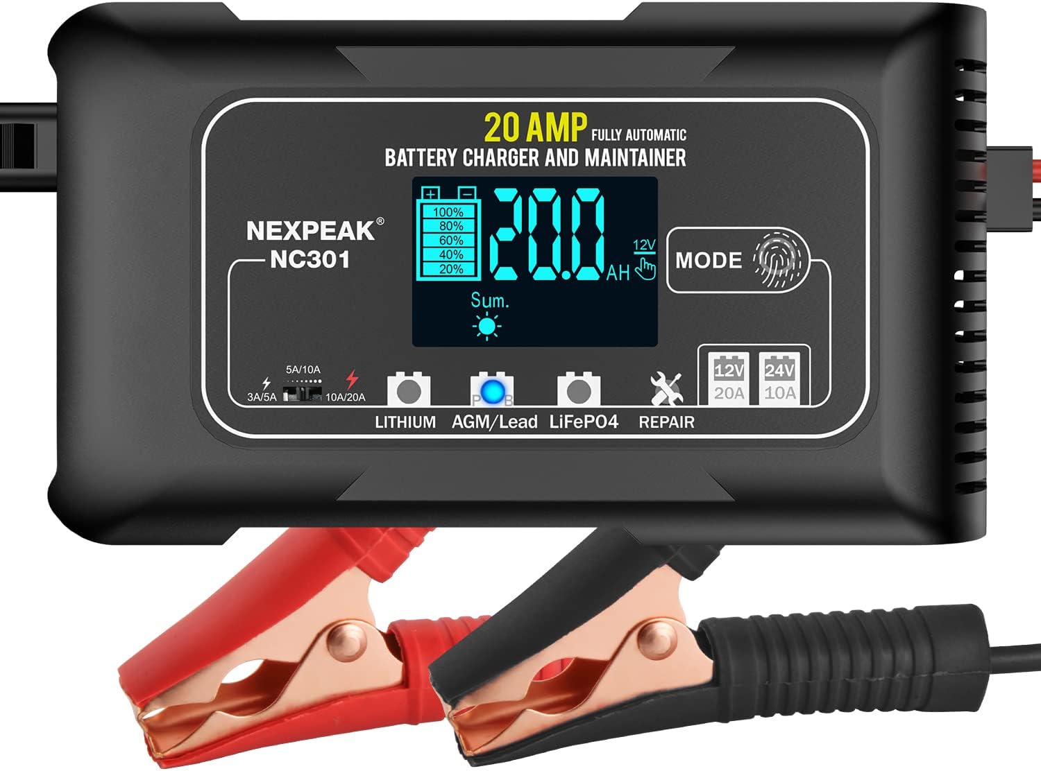 NEXPEAK NC301 20-Amp Car Battery Charger