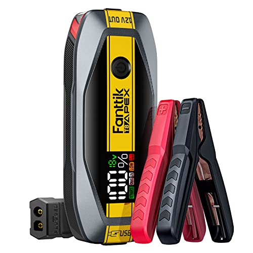 FANTTIK T8 APEX 2000 Amp Jump Starter, 65W Two-Way Fast Charging, for Up to 8.5L Gas and 6L Diesel Engines, Digital Screen, 12V Car Battery Booster Standard Package-Yellow