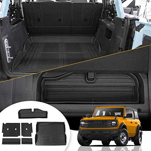 Cargo Mat Compatible with 2021-2025 Ford Bronco Trunk Mat Back Seat Cover Protector Cargo Liner Kick Mat for 2024 Bronco Accessories 4 Door(Trunk Mat+Rear Backrest Mats+Lower Trunk Mat)