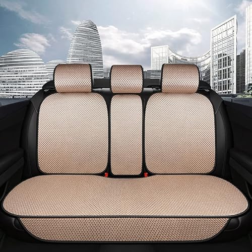 Auto Newer Luxury Breathable Rear Bench Car Seat Cover Fit Four Seasons, Back Seat Protector,Universal Rear of Car Seat Cushions,Universal Fit for 95% Cars,SUV,Pickup,Van(Rear Seat,Beige