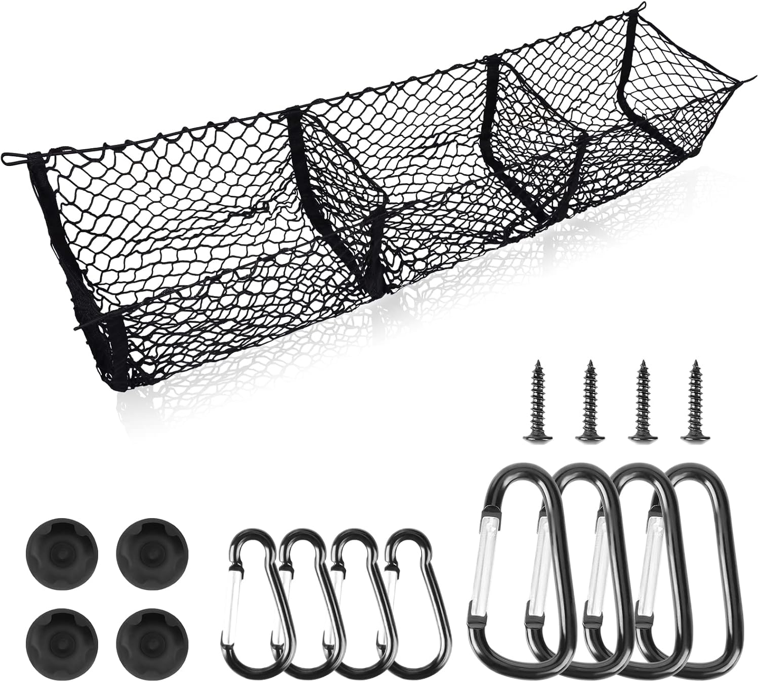 Cargo Net Trunk Bed Organizer for Ford/Dodge/GMC/Chevy Silverado/Toyota/Nissan/Honda Pickup Truck, 59" Longer Mesh Storage Net Grocery Holder Heavy Duty Automotive Cargo Net with 3 Detachable Pocket