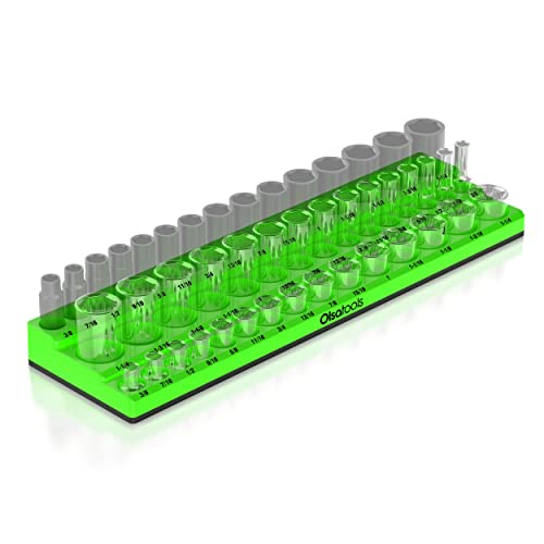 Olsa Tools Magnetic Socket Organizer - 1/2-Inch Drive, 3 Row - Holds 45 Sockets - SAE Green, Professional Grade - Part: 1549
