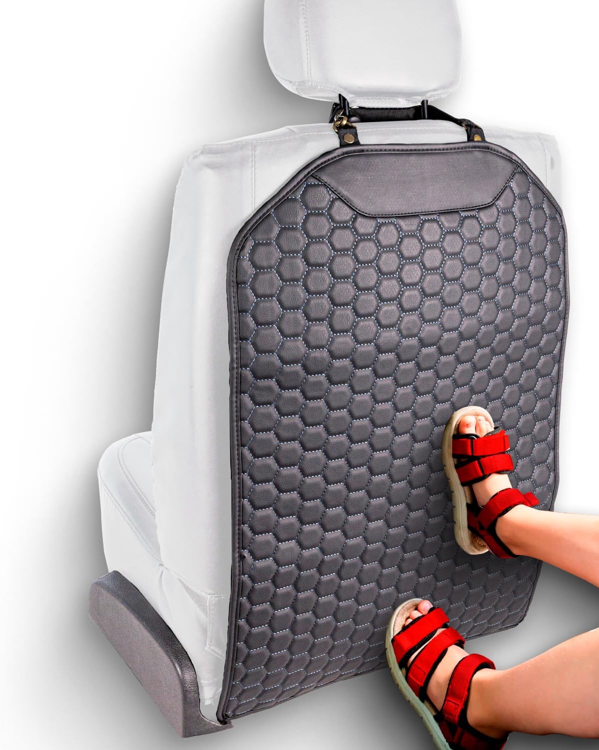 Owleys Premium Leather Car Seat Protector for Back Seat - Back Seat Cover for Kids - Car Kick Mat - Back of Seat Protector for Kids Feet Car Seat Back Protector - 1 Pc Black