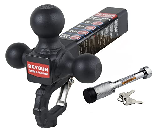 Trailer Hitch 864011L Tri Ball Mount with Hook, Tactical Tow Hook, Fits 2 inch Hitch Receiver, Secure with Self-Lock Latch, Matt Black, 5/8 Inch Hitch Lock Included...
