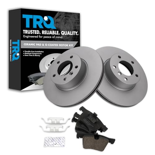 TRQ Front Ceramic Disc Brake Pad & Replacement Coated Rotor Kit Compatible with BMW
