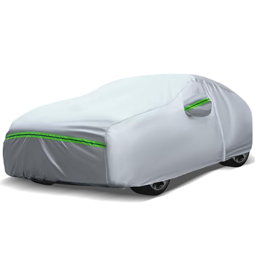 AUQDD 6-Layers Premium Sedan Car Cover Waterproof All Weather Weatherproof UV Sun Protection Snow Dust Storm Resistant Outdoor Exterior Custom Form-Fit Full Padded Car Cover with Straps 205"-214" K5