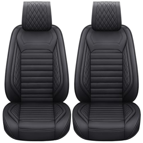Aierxuan Front Car Seat Covers Universal Fit for Toyota Highlander Prius Camry Rav4 Yaris Sienna FJ Cruiser Outback Honda Jeep Ford Hyundai with Waterproof Leather(2PCS Front,Black A)