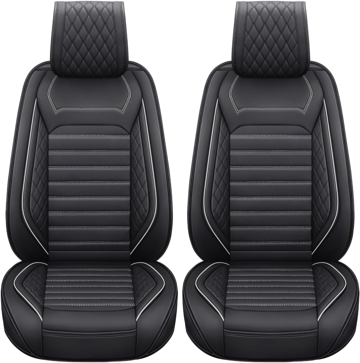 Aierxuan 2PCS Seat Covers Leather Cushions Universal Fit for Ford Chevy Subaru Acura Infiniti Benz Audi Highlander Camry Rav4 Tacoma Honda Jeep Hyundai Elantra (2PCS Front/Black-White A)