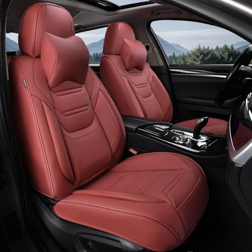 Martha Red Car Seat Covers Front Pair, Breathable Leather Automotive Front Seat Covers for Comfortable Driving, Universal Auto Interior Fit for Most Kinds of Vehicles, SUV, Trucks, Sedans