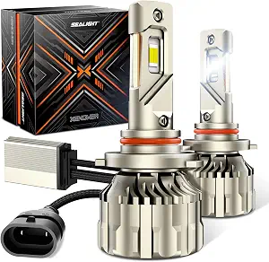 SEALIGHT Brightest 9005 LED Headlight Bulbs 28000LM, 800% Bright 110W HB3 LED Headlight Bulb for Car, X4 Halogen Replacement Kit with 12 Larger CSP Chips, 6500K Cool White, Plug and Play, Pack of 2