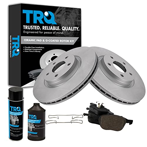 TRQ Front Ceramic Brake Pad & Coated Rotor Kit w/Fluids Compatible with Volvo C30 C70 Ford