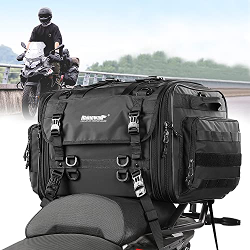 Rhinowalk Motorcycle Tail Bag Expandable Motorcycle Travel Luggage 60L Waterproof All Weather/Trunk/Rack Bag with Sissy Bar Straps-Black