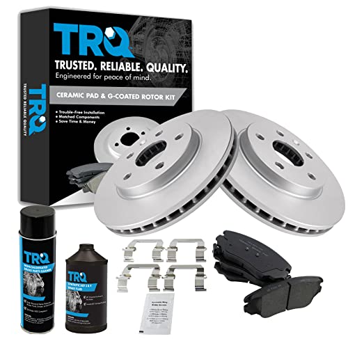 TRQ Front Premium Ceramic Brake Pad & Coated Rotor Kit w/Fluids Compatible with Chevy Buick